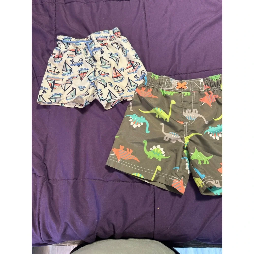 Cat & Jack Nippy Toddler Boys Swim Trunks 2T Bundle Sailboat Dinosaur 2 Pack
